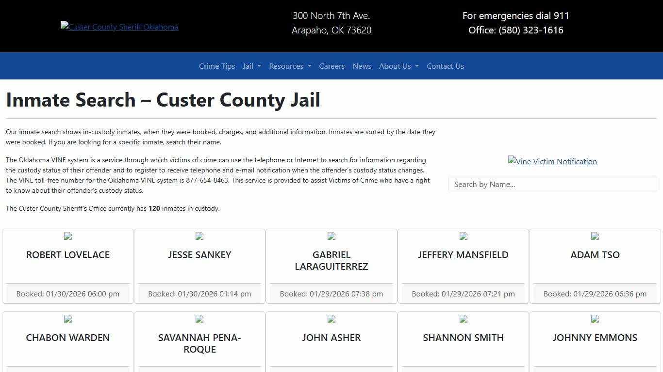 Inmate Search Custer County Sheriff's Office